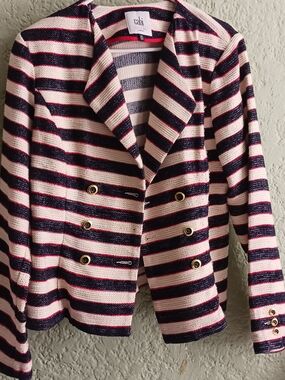 CAbi  Women Blazer Jacket Navy Pink Striped Knit SZ L Great Conditions